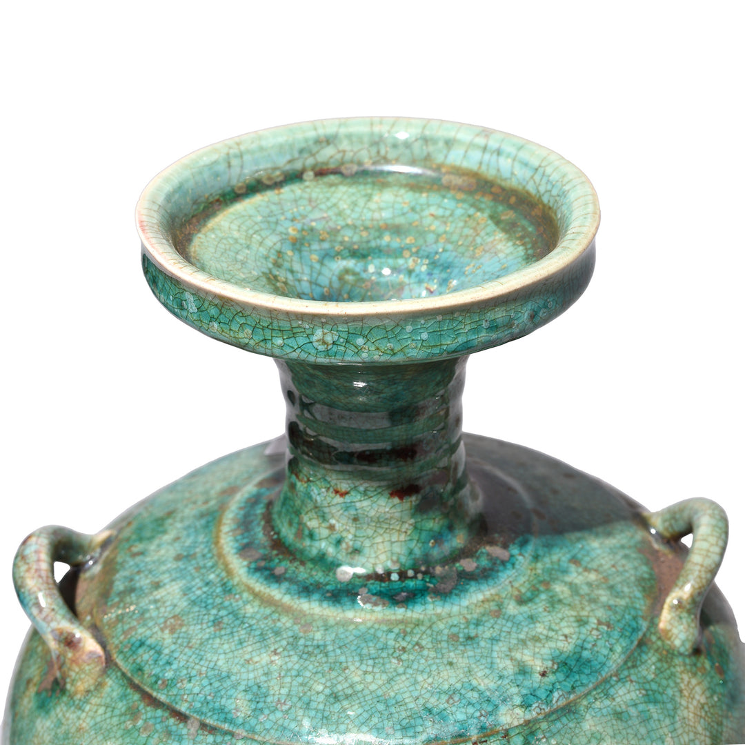 Top Detail From Green Copper Glazed Stoneware Jar | Indigo Antiques