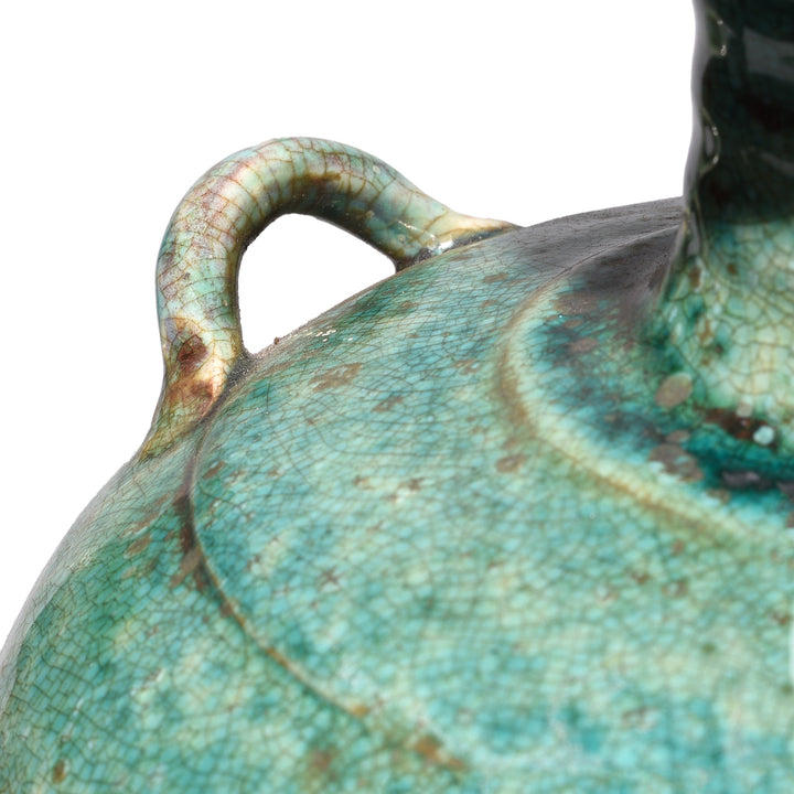 Handle Detail From Green Copper Glazed Stoneware Jar | Indigo Antiques