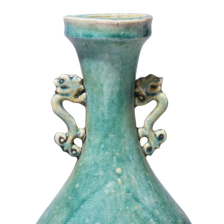 Detail From Neck Of Chinese Green Copper Glazed Stoneware Vase | Indigo Antiques