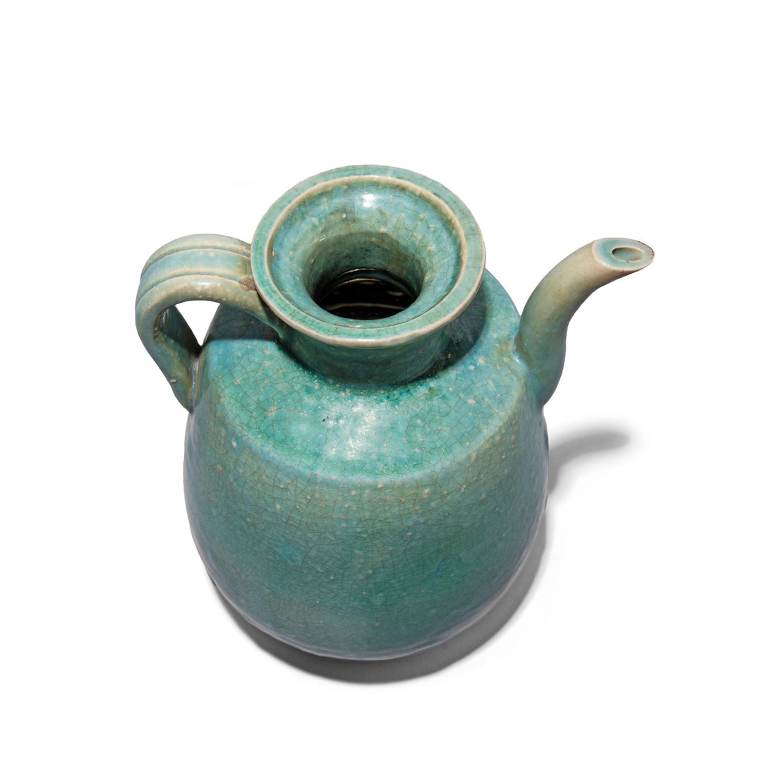 Top Down View Of Green Copper Glazed Terracotta Ewer | Indigo Antiques