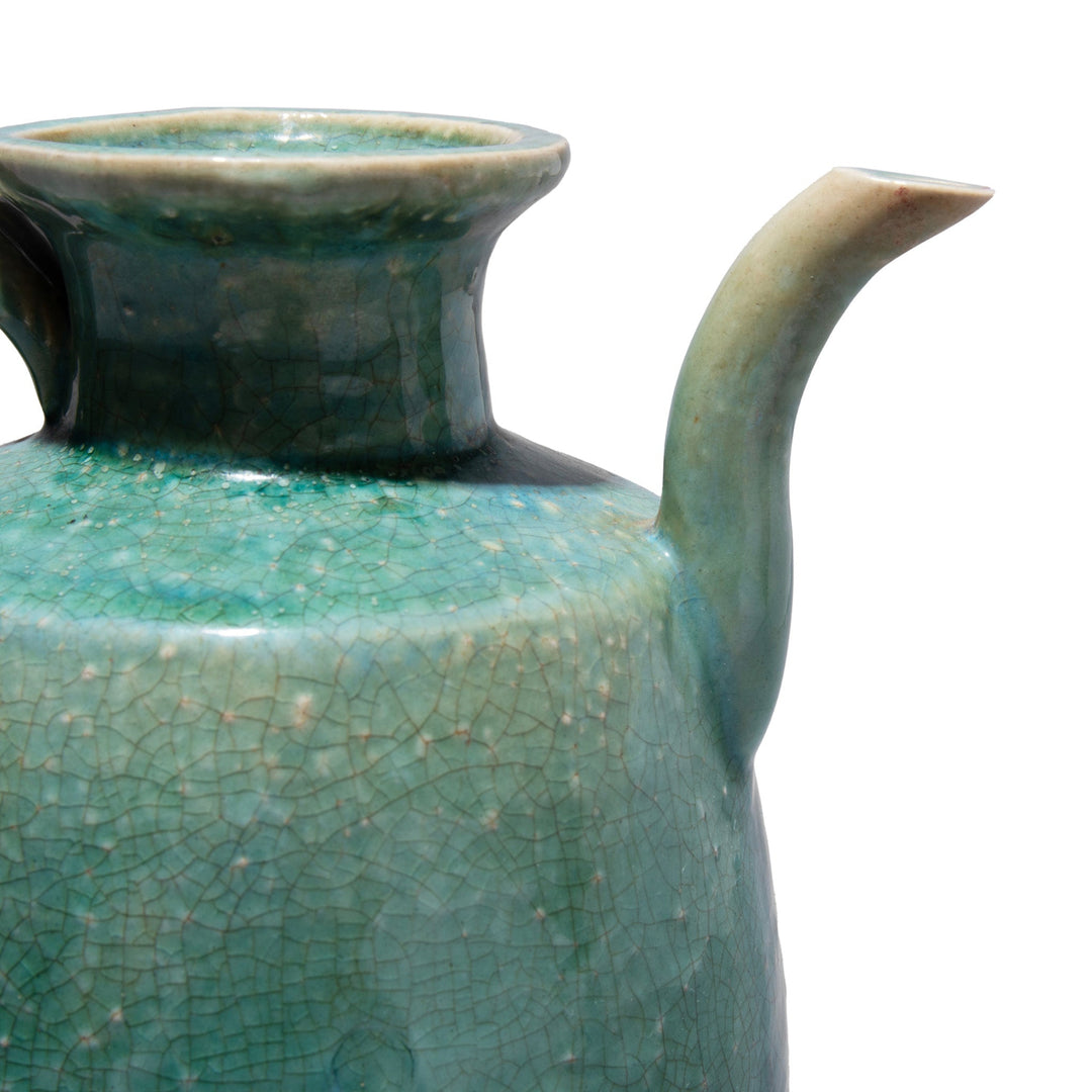 Spout Detail From Green Copper Glazed Terracotta Ewer | Indigo Antiques