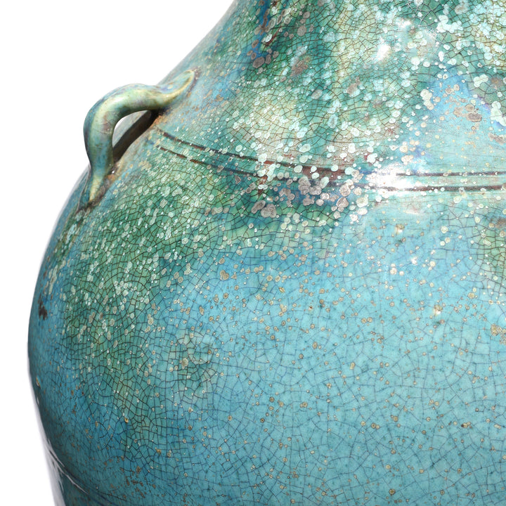 Glaze Detail From Green Copper Glazed Stoneware Vase | Indigo Antiques