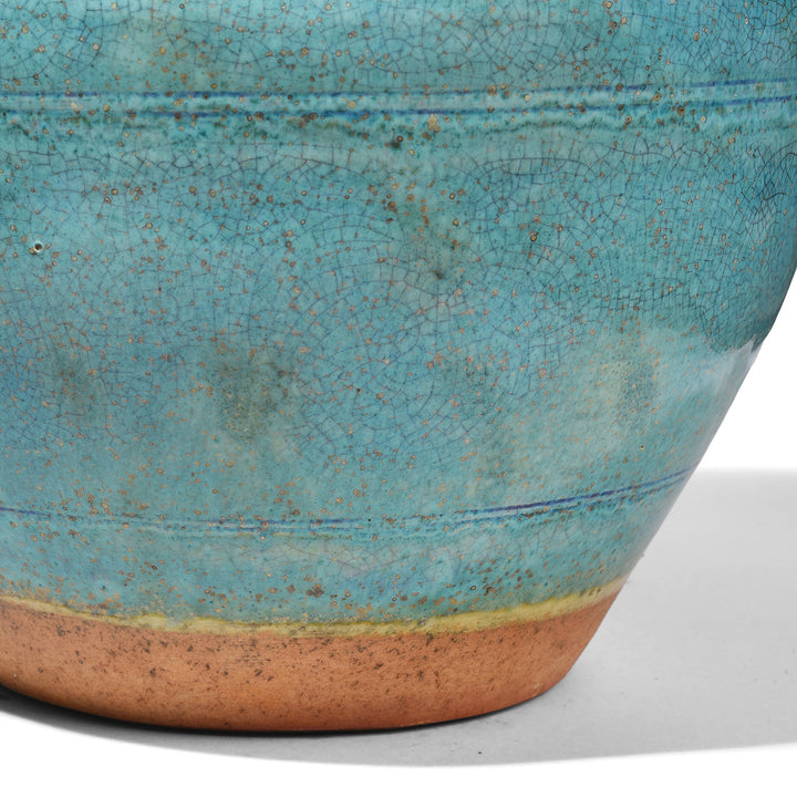 Glaze And Base Detail From Green Copper Glazed Stoneware Vase | Indigo Antiques