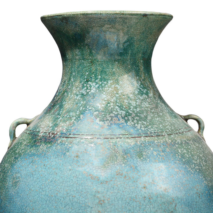 Neck Detail From Green Copper Glazed Stoneware Vase | Indigo Antiques