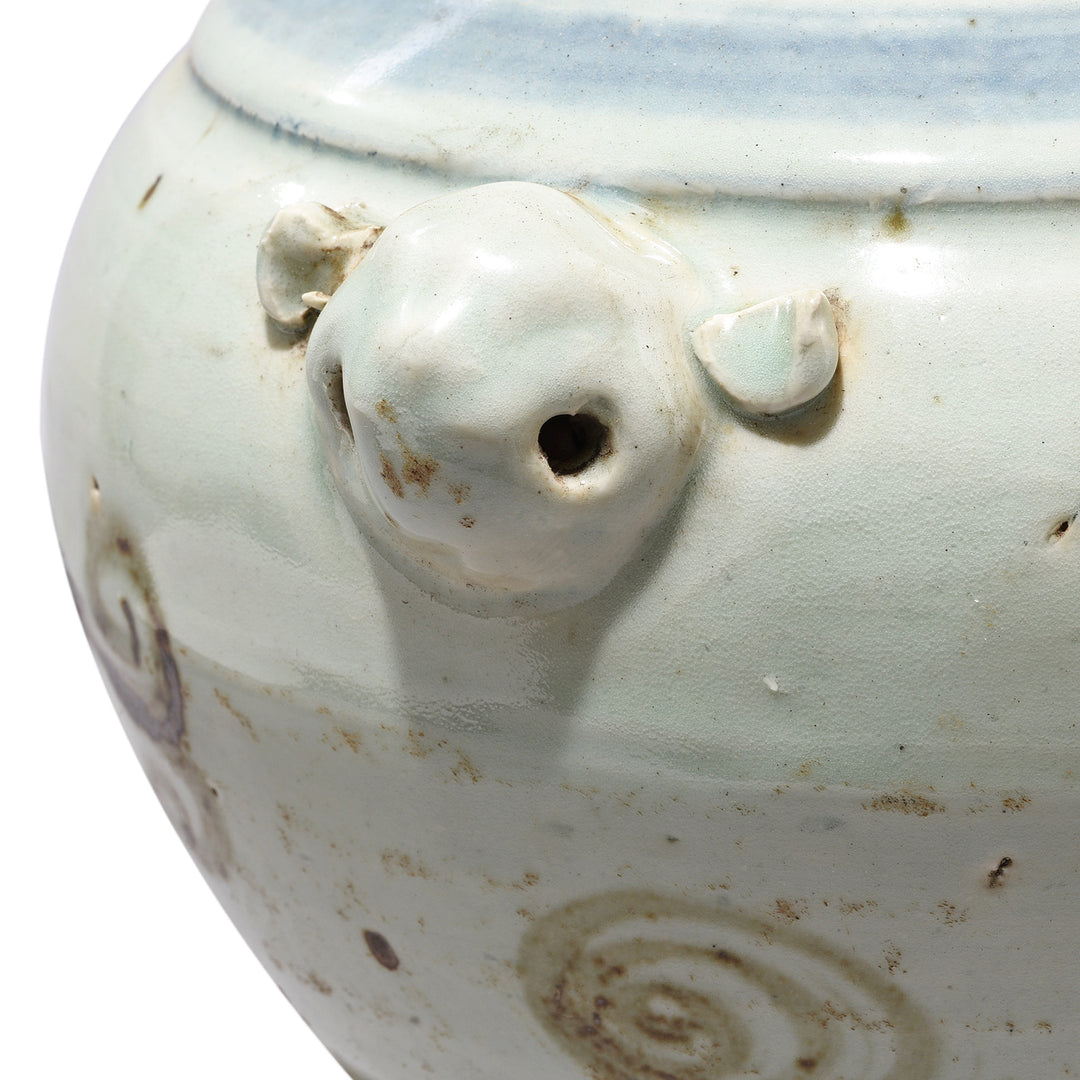 Handle Detail On Provincial Late Ming Style Blue & White Porcelain Wine Jar - Fish