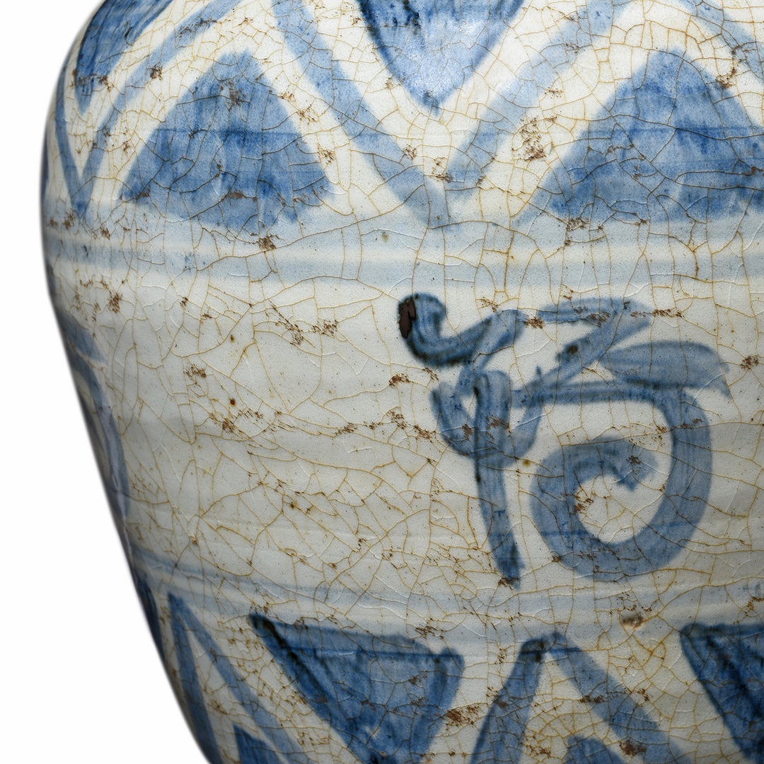 Crackling Detail From Provincial Late Ming Style Blue & White Porcelain Ginger Jar | Indigo Antiques
