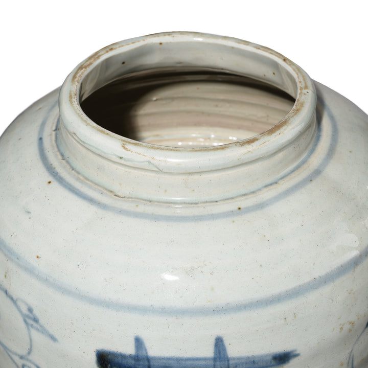 Rim Detail From Provincial Chinese Blue & White Porcelain Vase | Indigo Antiques
