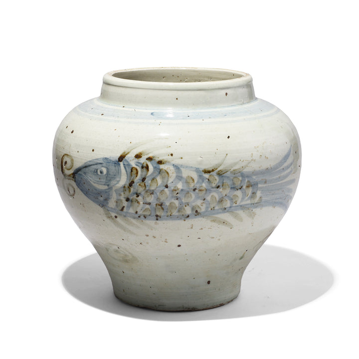 Reproduction Blue & White Porcelain Fish Design Jardinière | Indigo Antiques