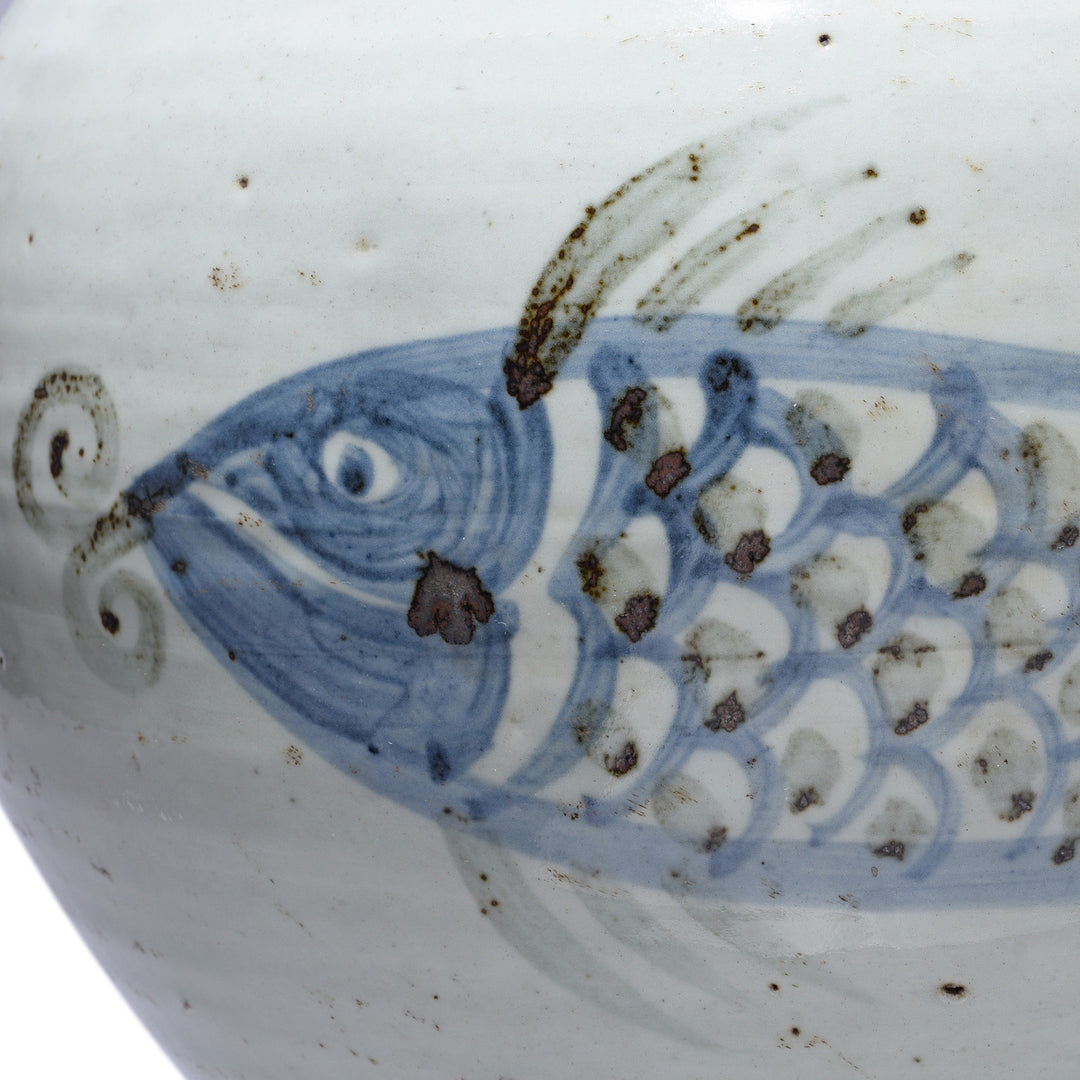 Fish Detail From Provincial Style Blue & White Porcelain Jar - Fish Design | Indigo Antiques