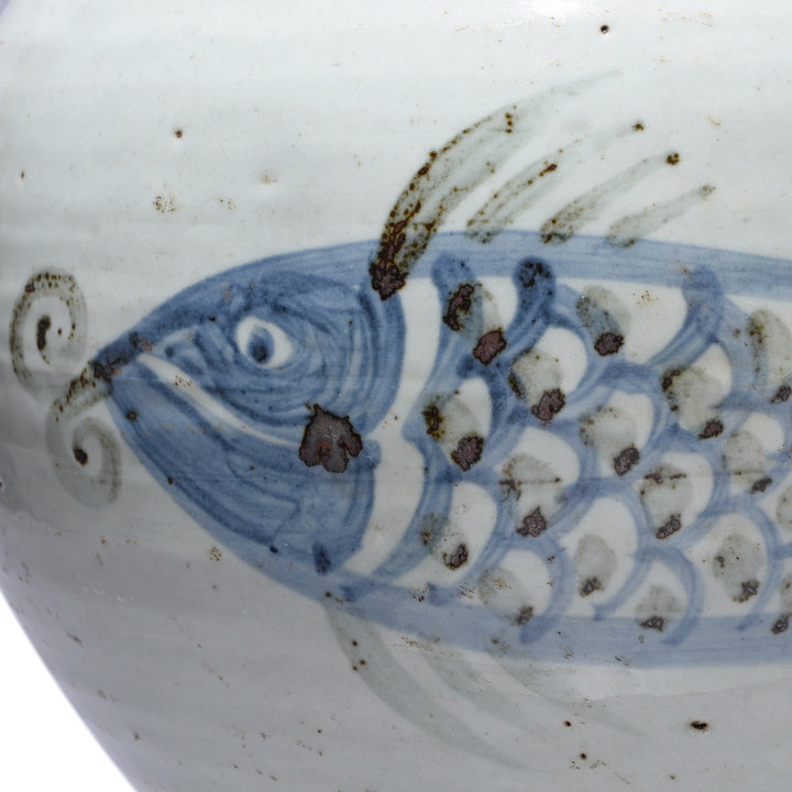 Fish Detail From Provincial Style Blue & White Porcelain Jar - Fish Design | Indigo Antiques