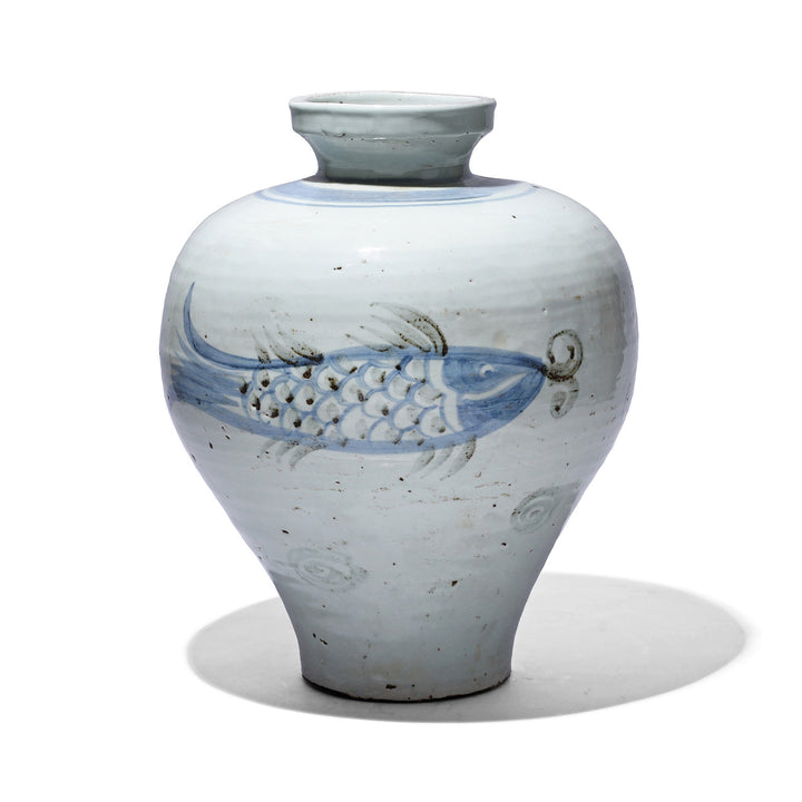 Provincial Style Blue & White Porcelain Jar - Fish Design | Indigo Antiques