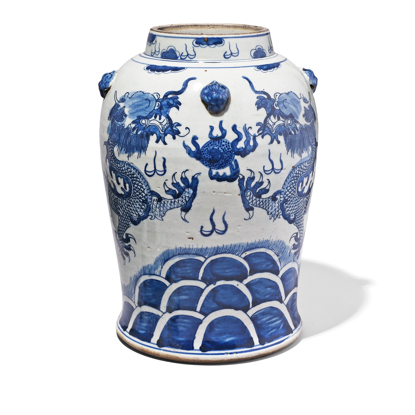Lid Off View Of Blue & White Porcelain Temple Jar - Dragon Design | Indigo Antiques