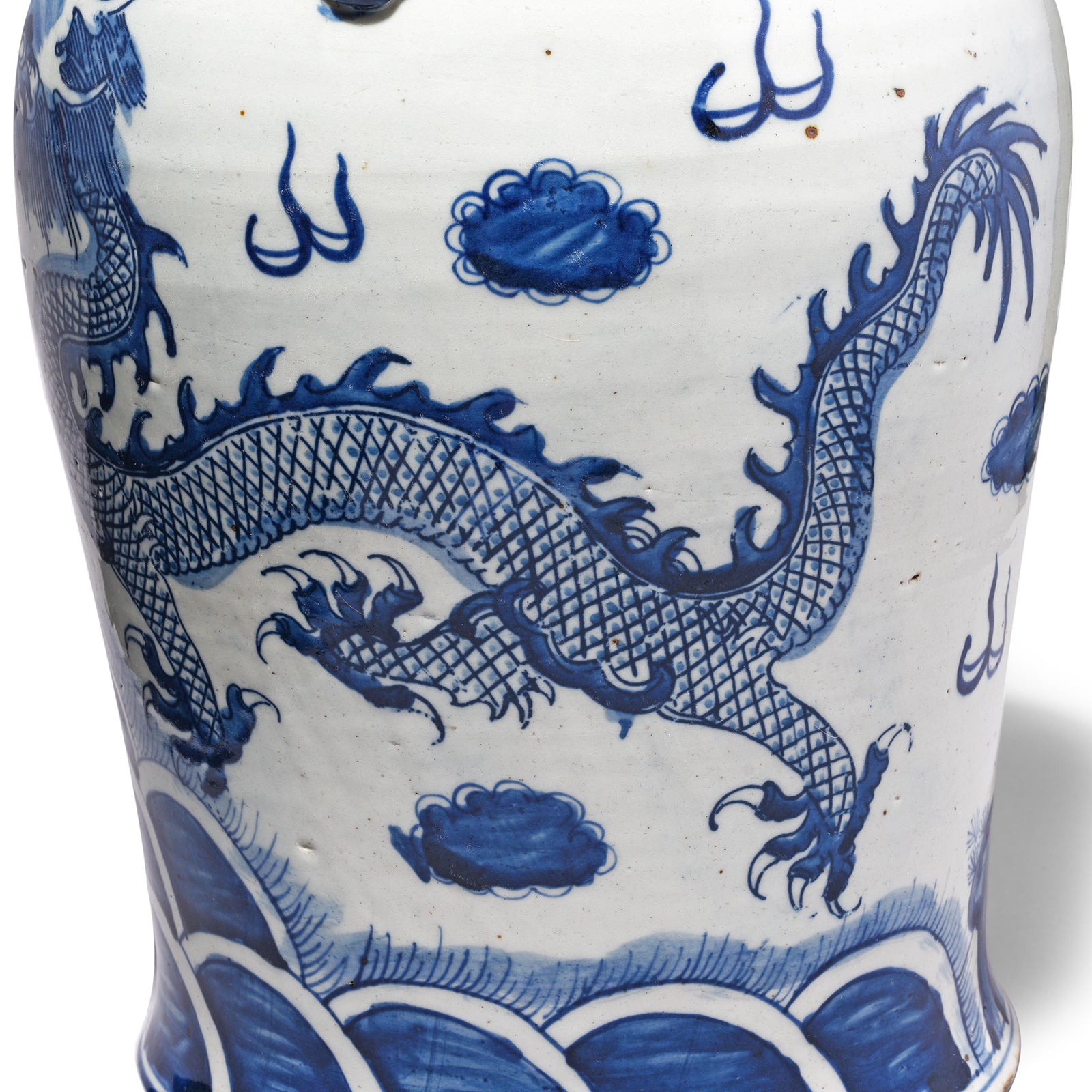 Dragon Detail From Blue & White Porcelain Temple Jar - Dragon Design | Indigo Antiques