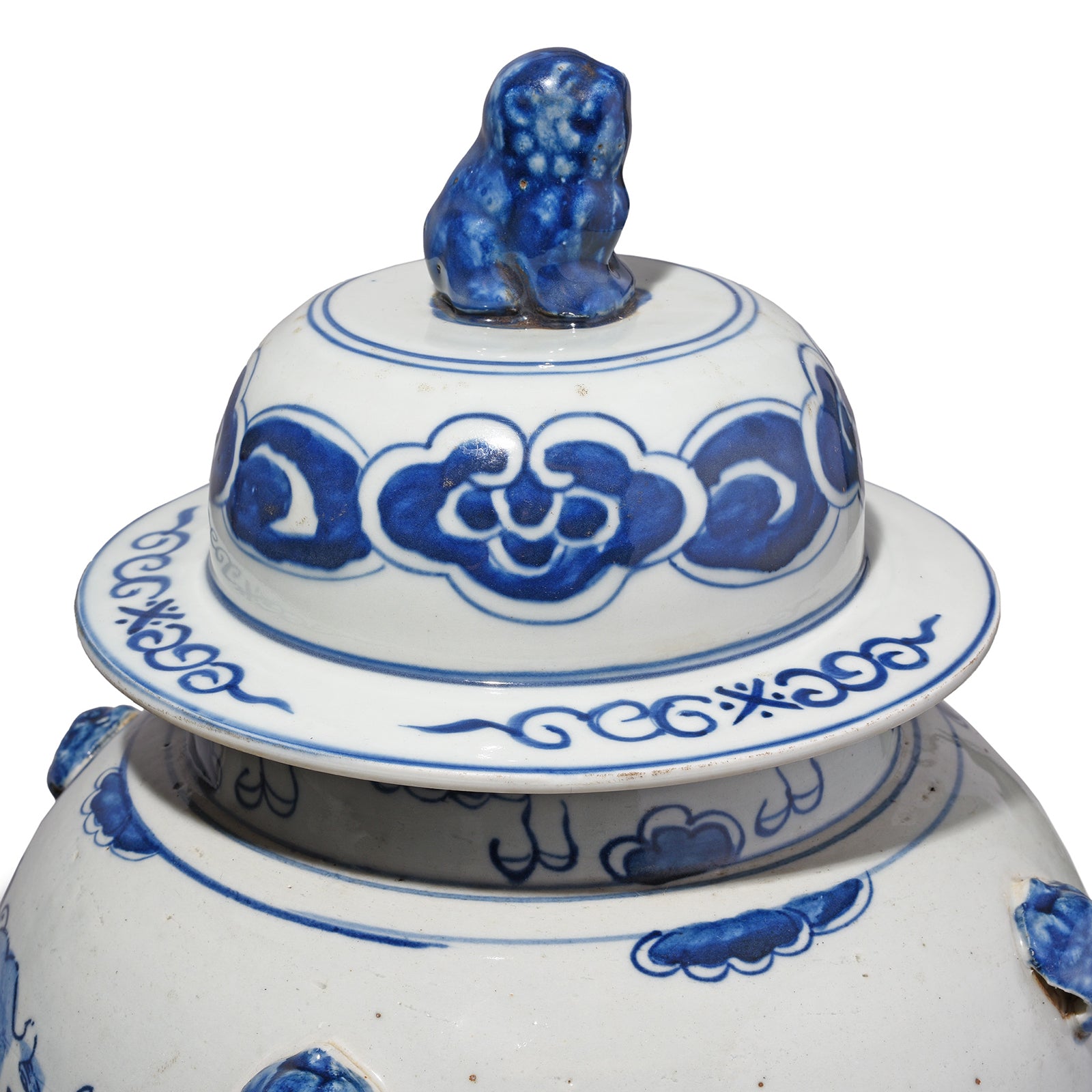 Lid Detail From Blue & White Porcelain Temple Jar - Dragon Design | Indigo Antiques
