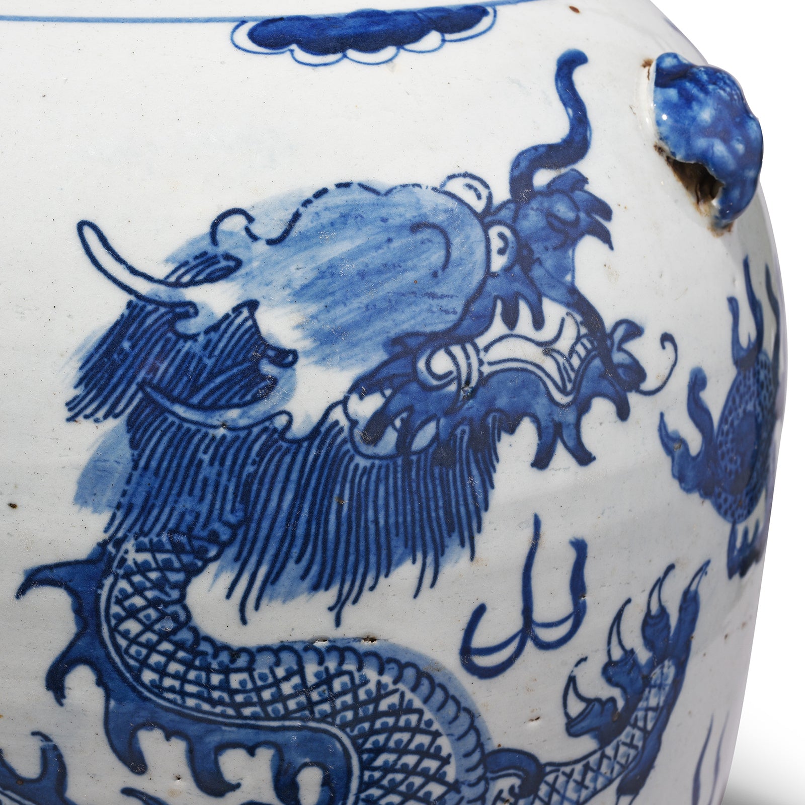 Dragon Detail From Blue & White Porcelain Temple Jar - Dragon Design | Indigo Antiques