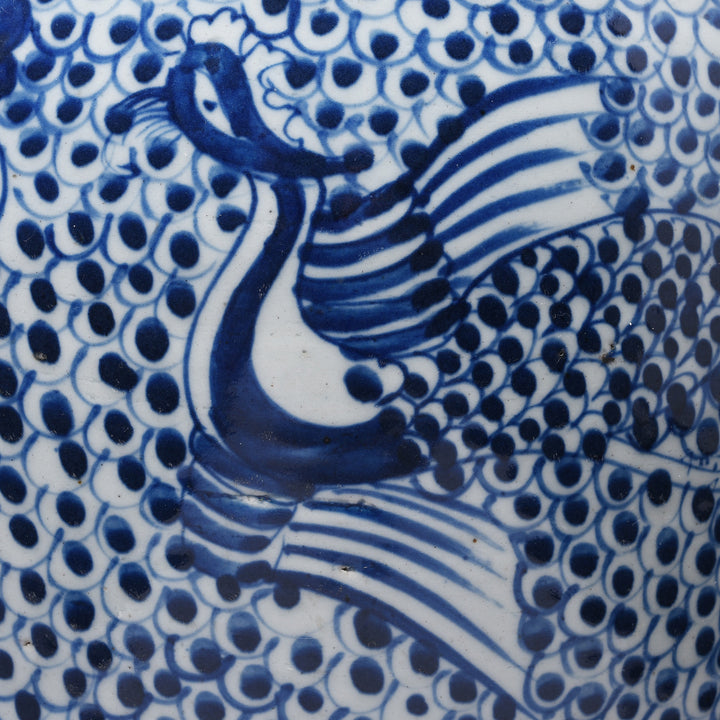 Phoenix Detail From Blue & White Porcelain Temple Jar - Phoenix Design | Indigo Antiques