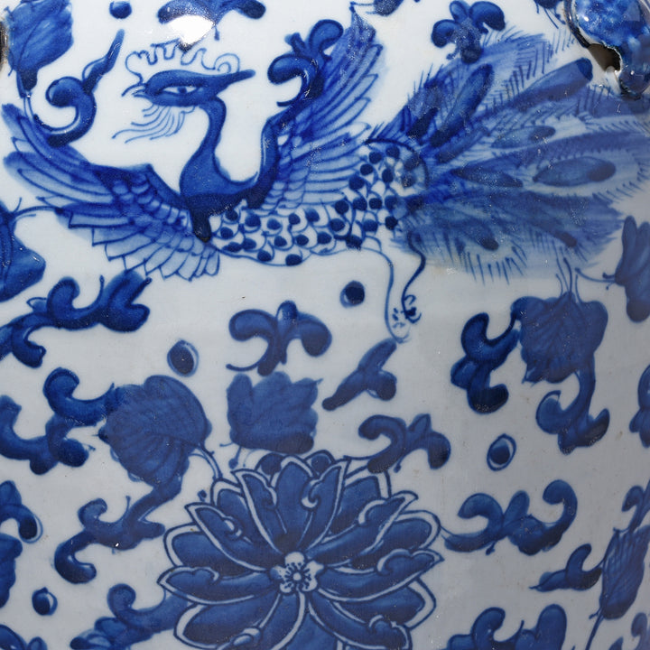 Phoenix Design From Blue & White Porcelain Temple Jar - Qilin Design | Indigo Antiques