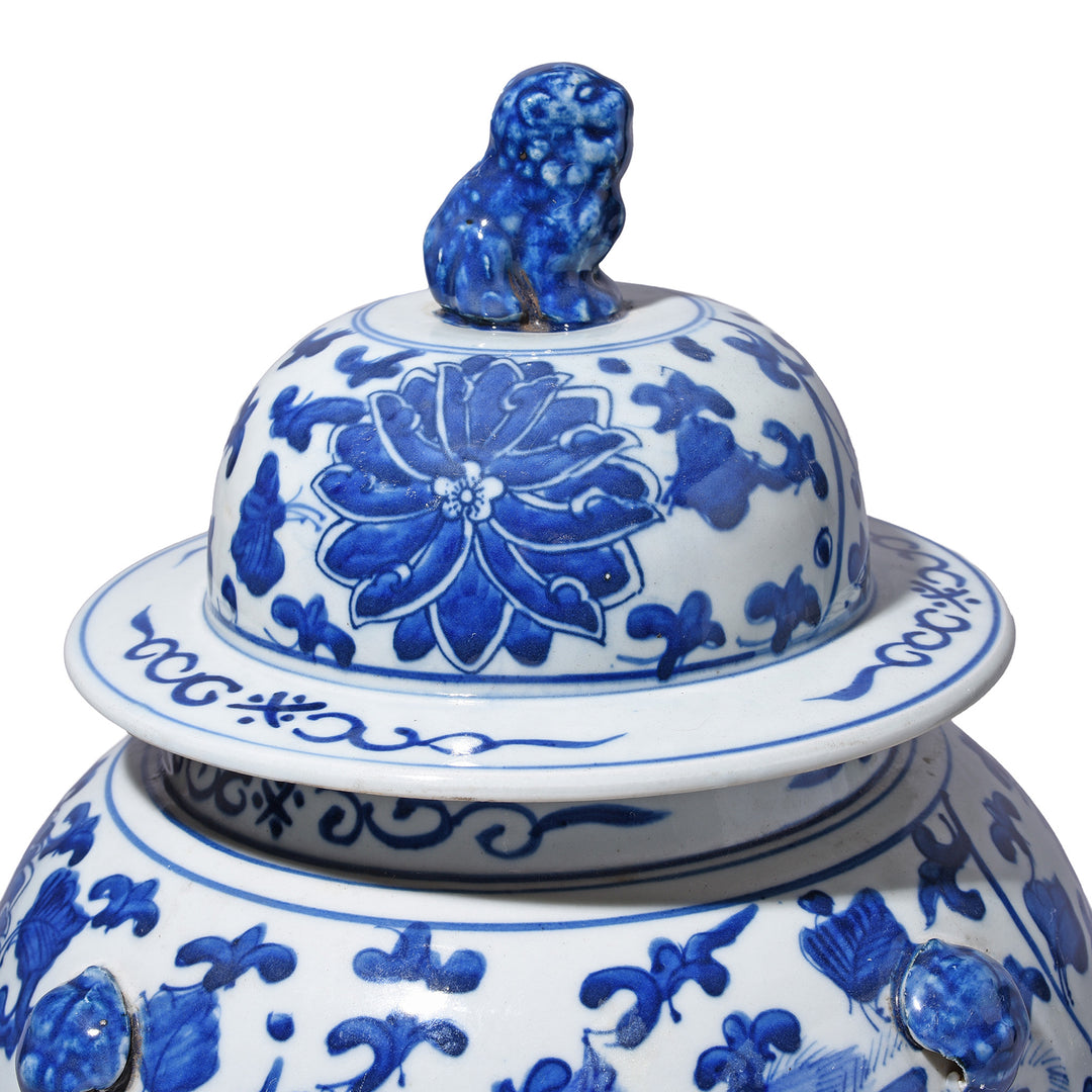 Lid Detail From Blue & White Porcelain Temple Jar - Qilin Design | Indigo Antiques