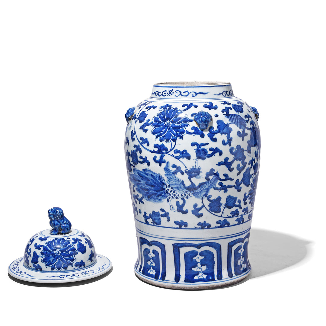Lid Off Reverse View Of Blue & White Porcelain Temple Jar - Qilin Design | Indigo Antiques