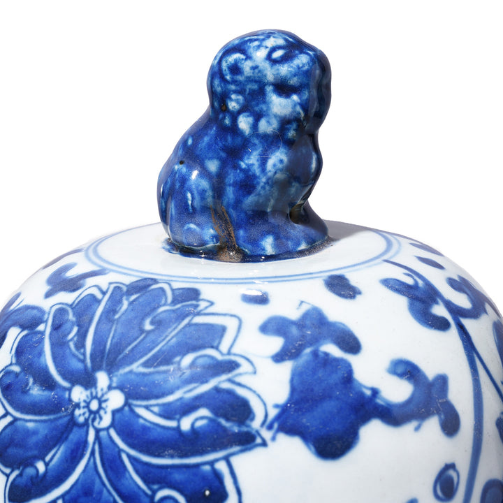 Lion Detail From Lid Of Blue & White Porcelain Temple Jar - Qilin Design | Indigo Antiques