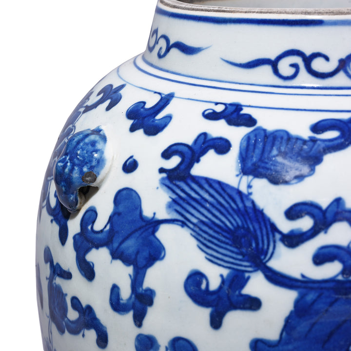Handle Detail From Blue & White Porcelain Temple Jar - Qilin Design | Indigo Antiques
