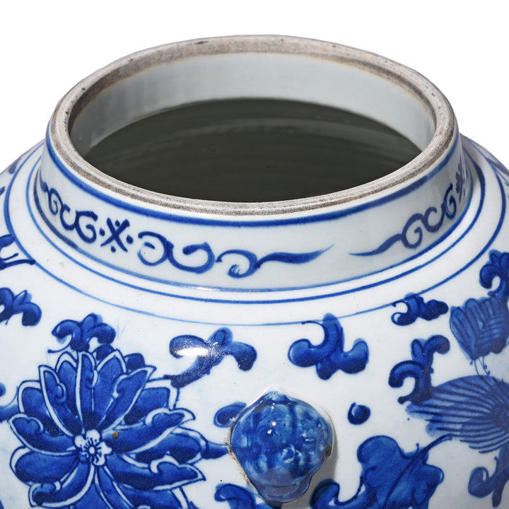 Rim Detail From Blue & White Porcelain Temple Jar - Qilin Design | Indigo Antiques