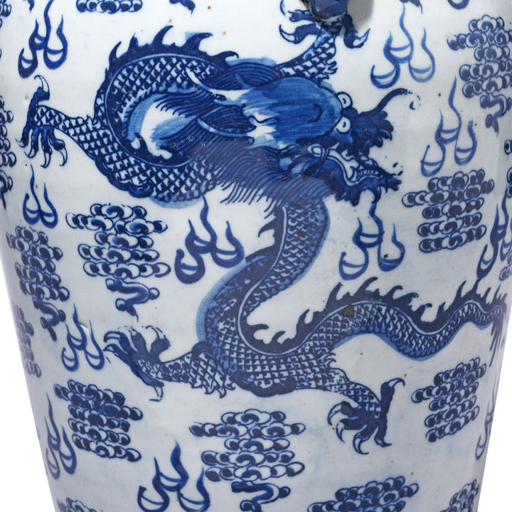Dragon Detail From Blue & White Porcelain Temple Jar - Dragons | Indigo Antiques