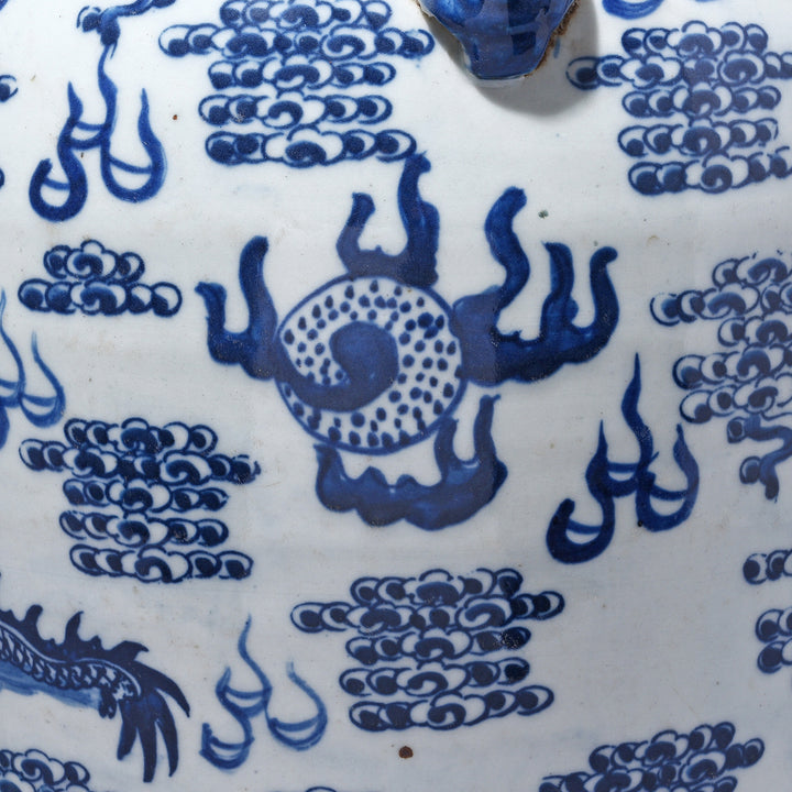 Paintowrk Detail From Blue & White Porcelain Temple Jar - Dragons | Indigo Antiques
