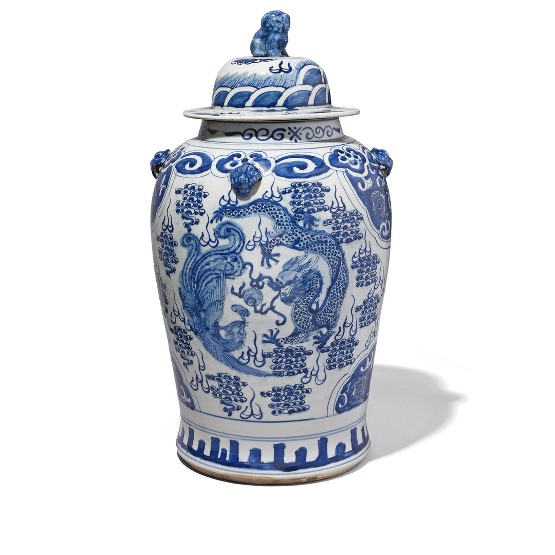 Blue & White Porcelain Temple Jar - Mythical Beasts | Indigo Antiques