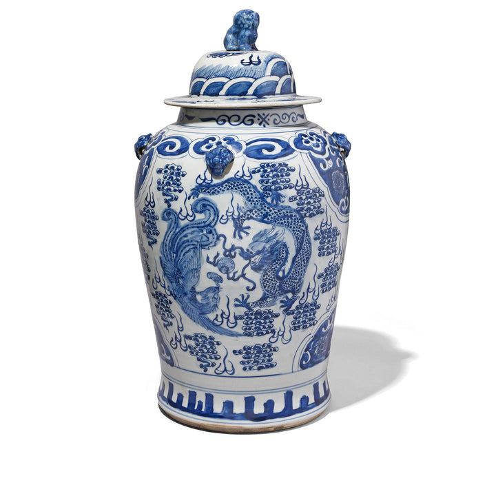 Blue & White Porcelain Temple Jar - Mythical Beasts | Indigo Antiques