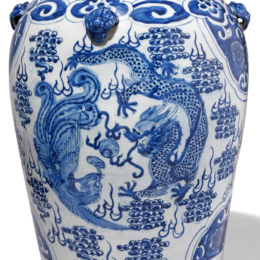 Design Detail From Blue & White Porcelain Temple Jar - Mythical Beasts | Indigo Antiques