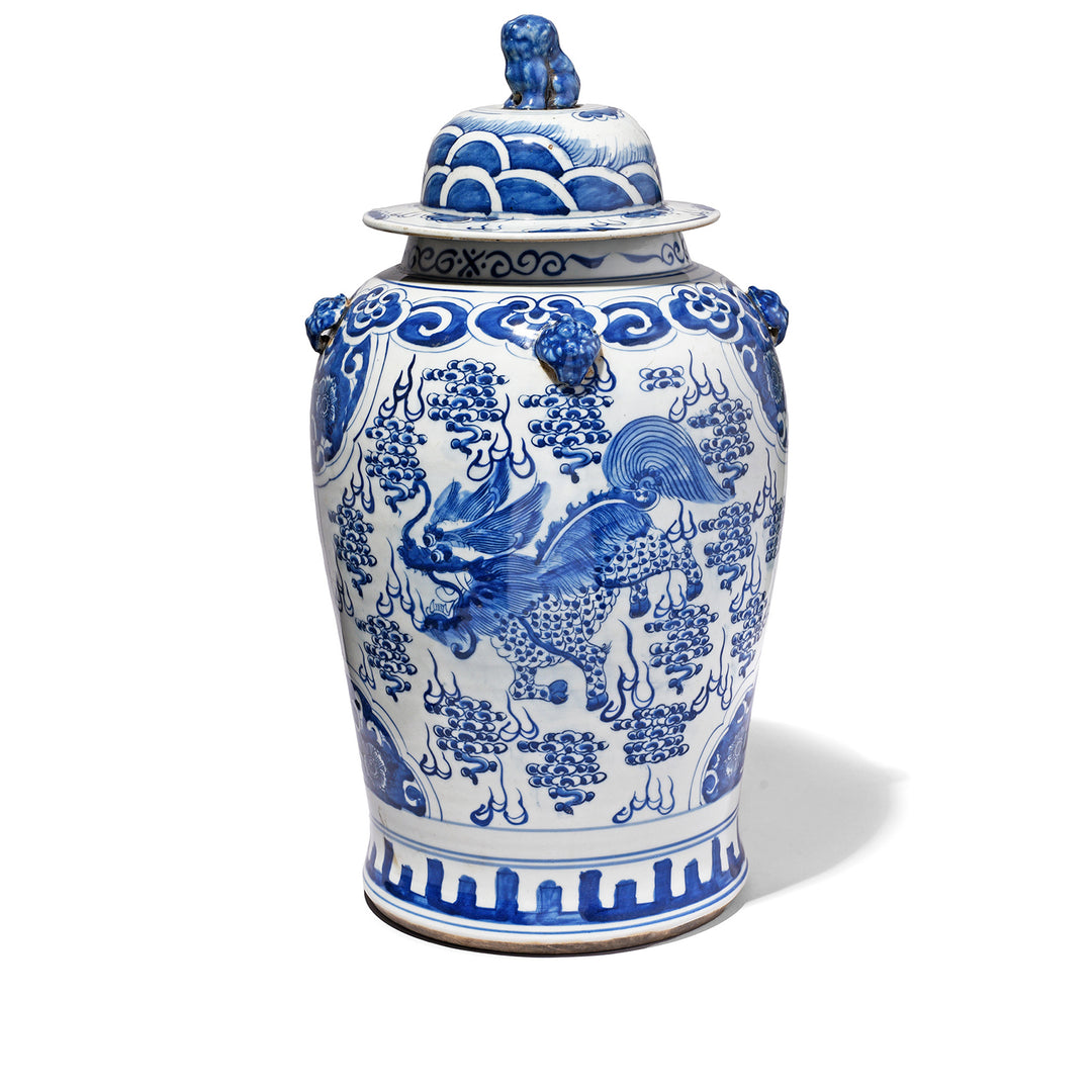 Blue & White Porcelain Temple Jar - Mythical Beasts | Indigo Antiques