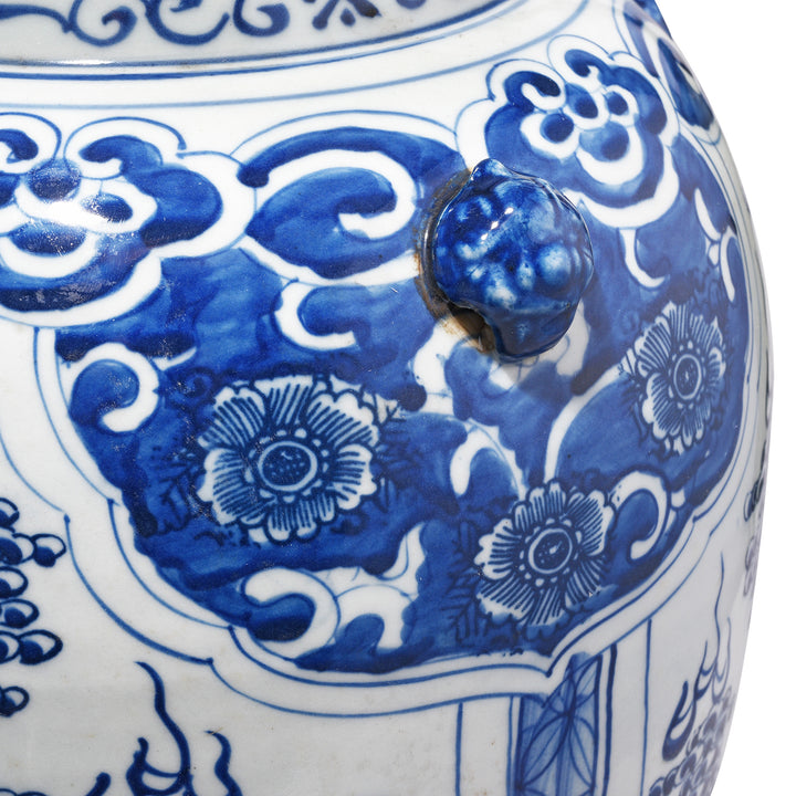 Paintwork Detail From Blue & White Porcelain Temple Jar - Mythical Beasts | Indigo Antiques