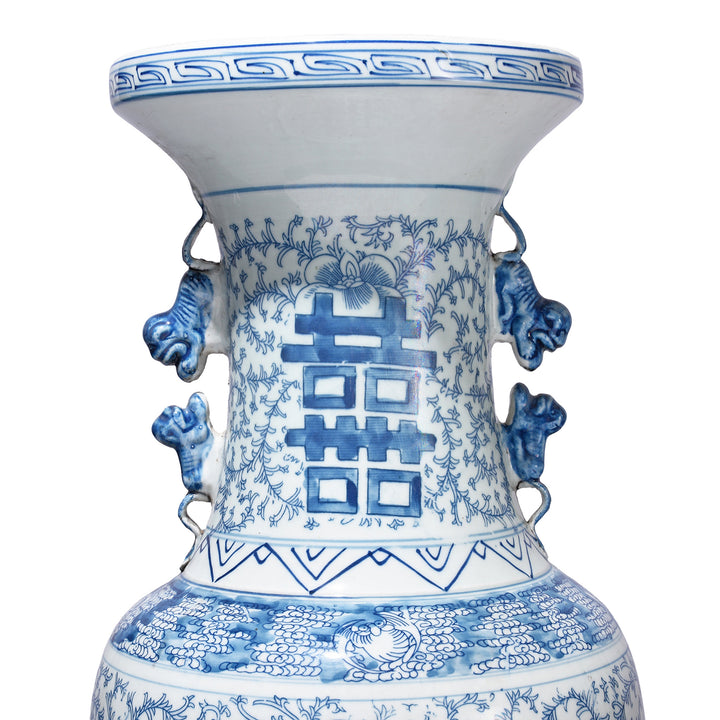 Neck Detail From Blue & White Porcelain Fengweizun Double Happiness Vase | Indigo Antiques