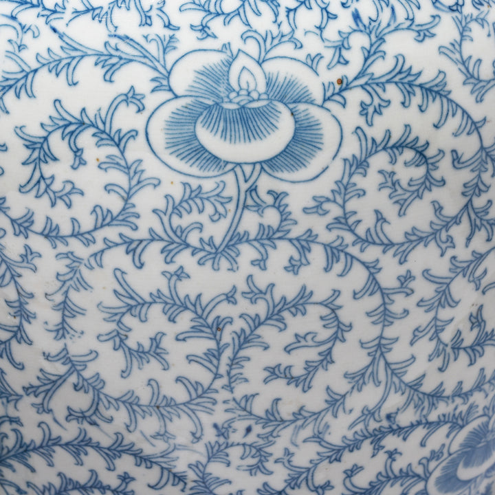 Floral Design On Blue & White Porcelain Temple Jar - Double Happiness Design | Indigo Antiques