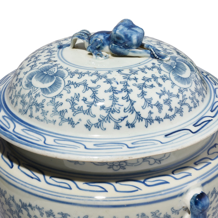 Lid Detail Showing Frog From Blue & White Porcelain Lidded Rice Jar - Frog | Indigo Antiques