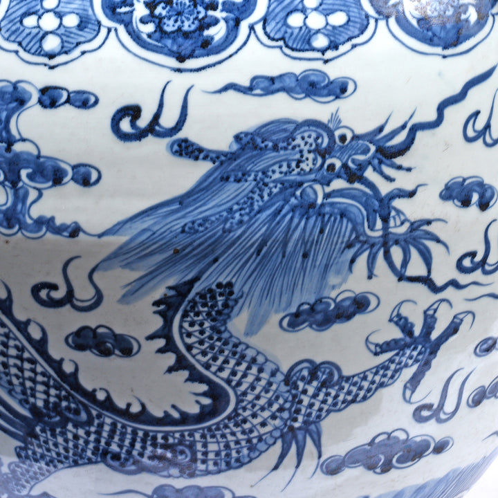 Dragon Detail From Porcelain Fish Bowl Planter With Dragons | Indigo Antiques