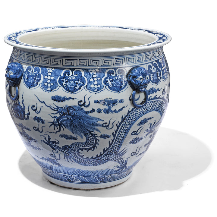 Other Side Of Porcelain Fish Bowl Planter With Dragons | Indigo Antiques