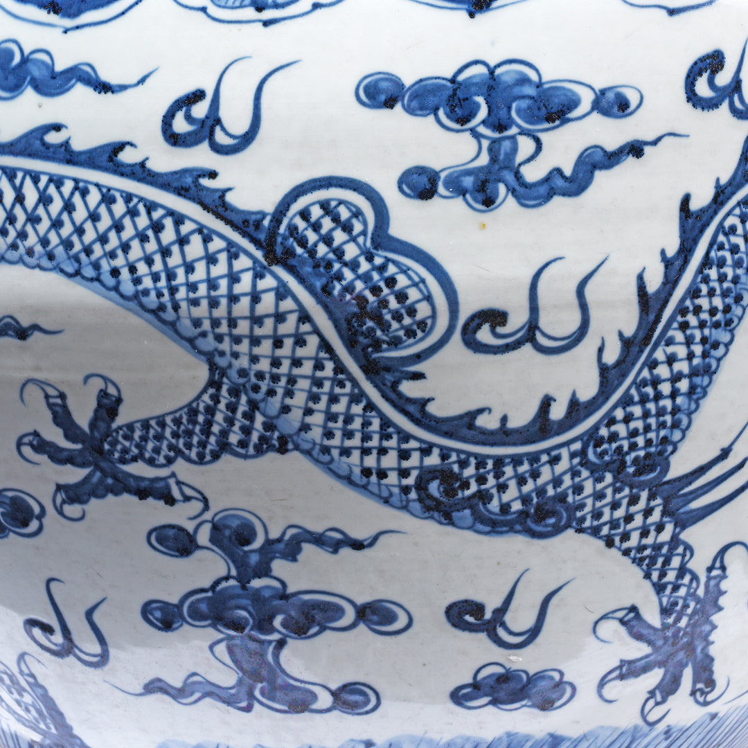 Paintwork Detail From Porcelain Fish Bowl Planter With Dragons | Indigo Antiques
