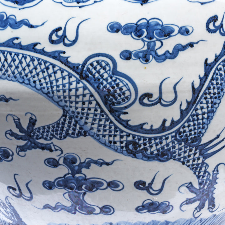 Paintwork Detail From Porcelain Fish Bowl Planter With Dragons | Indigo Antiques