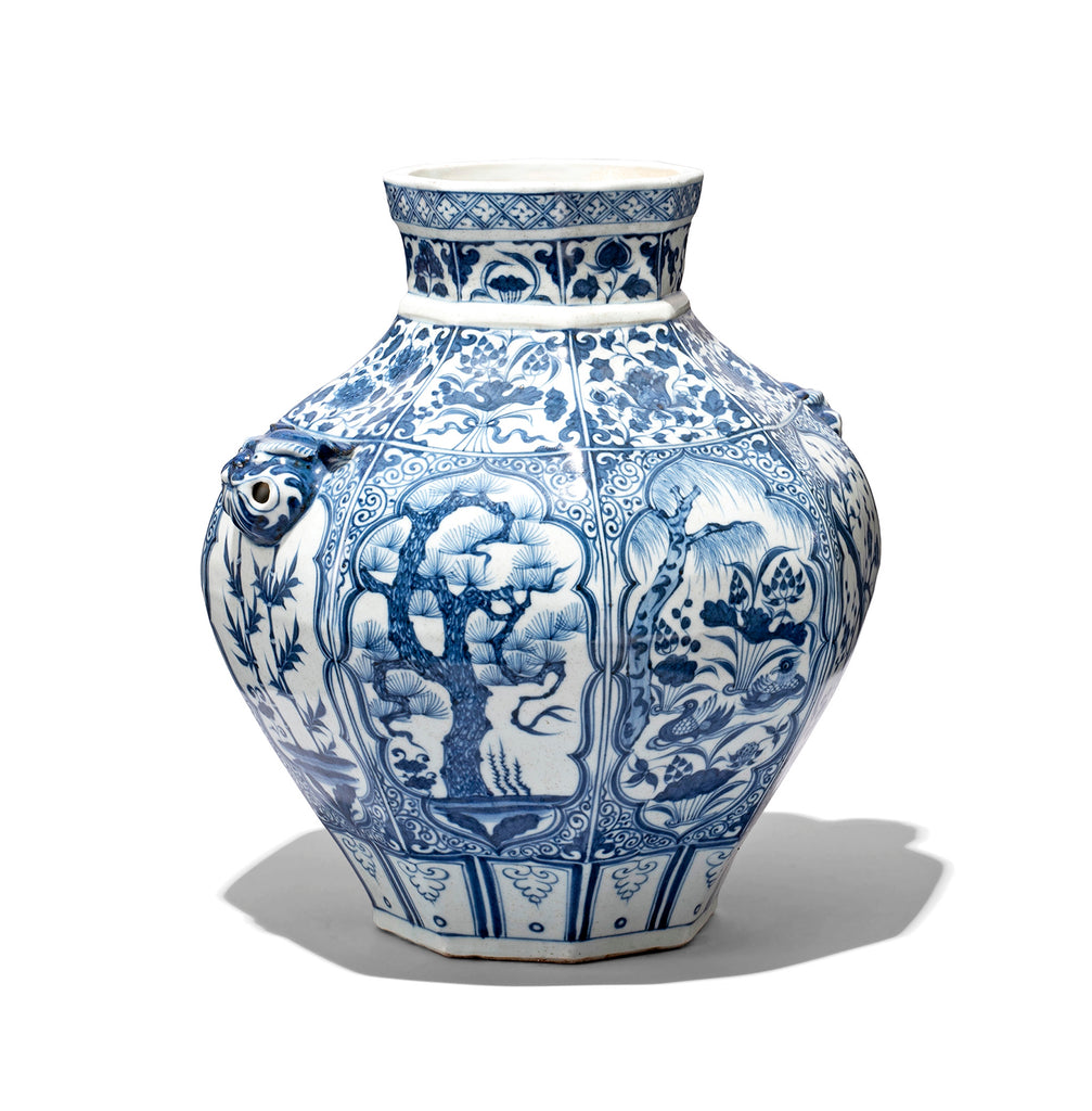 Blue & White Porcelain Octagonal Wine Jar Vase