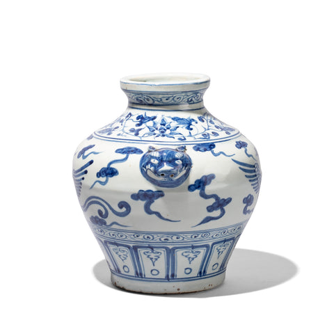 Small Blue & White Wine Jar - Phoenix