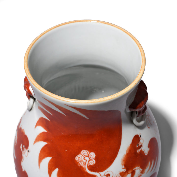 Interior Of Burnt Orange Porcelain Vase - Snow Lions | Indigo Antiques