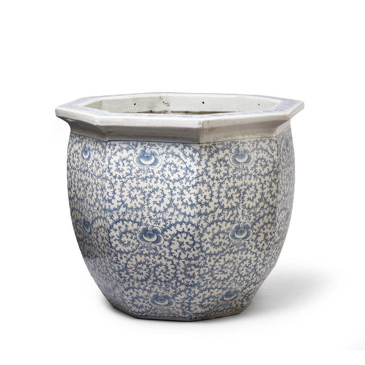 Blue & White Porcelain Octagonal Fish Bowl Planter | Indigo Antiques