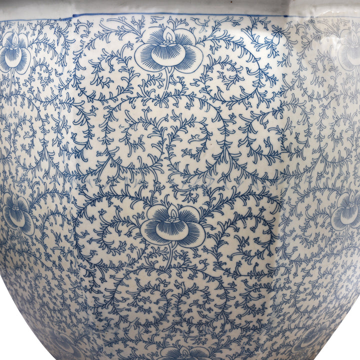 Design Detail From Blue & White Porcelain Octagonal Fish Bowl Planter | Indigo Antiques
