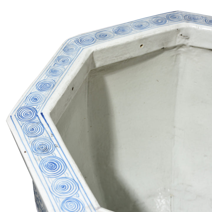 Top Detail From Blue & White Porcelain Octagonal Fish Bowl Planter | Indigo Antiques