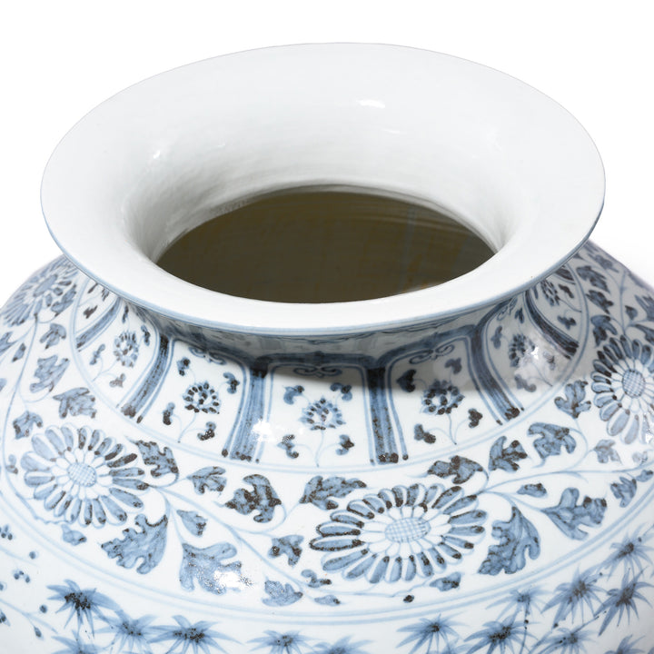 Rim Detail From Blue & White Porcelain Frilled Temple Jar With Lid | Indigo Antiques