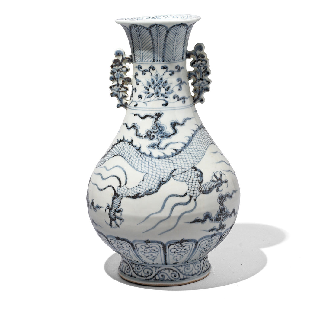 Back Of Blue & White Porcelain Flower Vase - Dragons | Indigo Antiques
