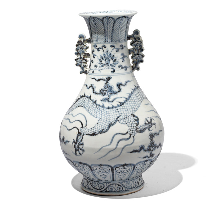Back Of Blue & White Porcelain Flower Vase - Dragons | Indigo Antiques