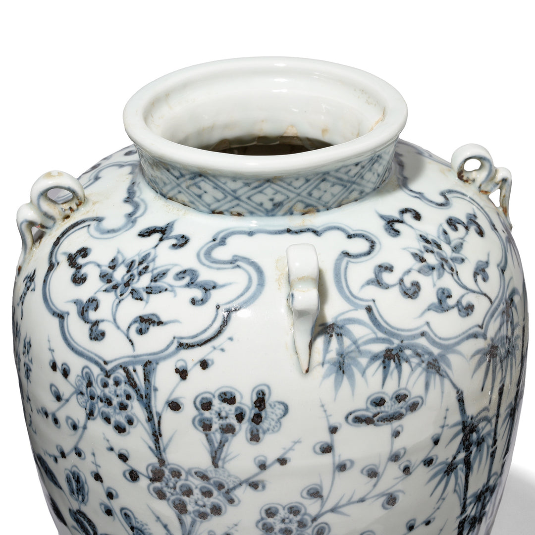 Floral Design With Bamboo And Prunus On Blue & White Porcelain Flower Vase